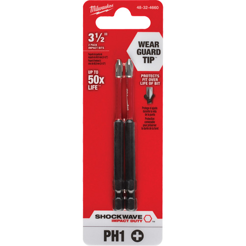 Embout de tournevis Shockwave Impact Duty, Phillips, Embout #1, Prise 1/4", Longueur 3-1/2" Air Extreme Inc.