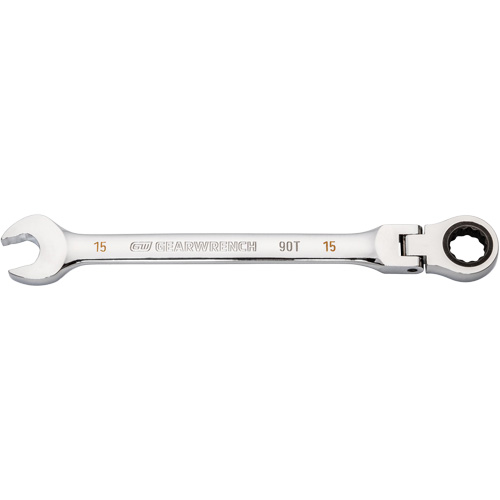 90-Tooth Flex Head Ratcheting Combination Wrench, 12 Point, 15 mm, Chrome Finish Air Extreme Inc.