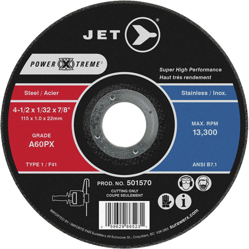 Meule &agrave; tronçonner Power-Xtreme A46PX, 4-1/2" x 1/16", Arbre de 7/8", Type 1, 13 300 Tr/min Air Extreme Inc.