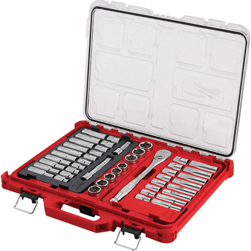 Jeu de cliquets et rochets avec organisateur &agrave; profil bas PACKOUT, 47 Mcx, Prise de 1/2", Profond Air Extreme Inc.