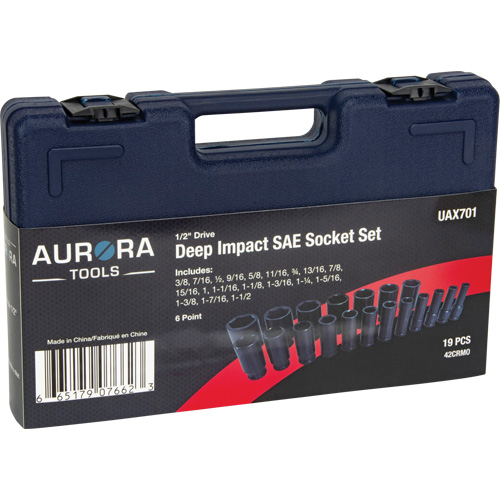 SAE Socket Set, 19 Pcs, Impact, 1/2" Drive Size, Deep Air Extreme Inc.