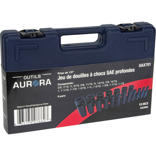 SAE Socket Set, 19 Pcs, Impact, 1/2" Drive Size, Deep Air Extreme Inc.