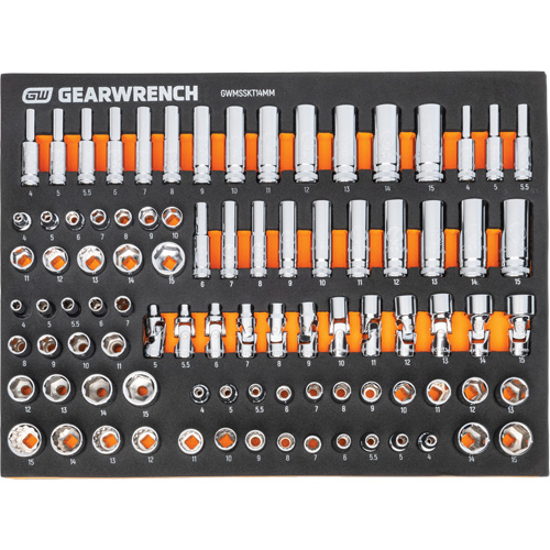 Jeu d'outils m&eacute;triques pour m&eacute;canicien MEGAMOD dans des plateaux en mousse modulaire avec armoire roulante &agrave; outils, 358 morcea Air Extreme Inc.