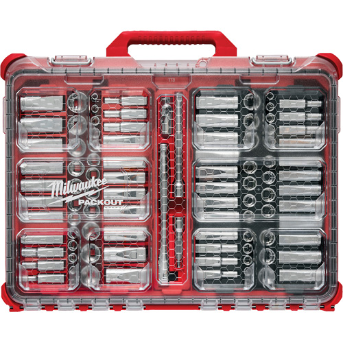 Jeu de cliquets et douilles m&eacute;triques/SAE avec organisateur PACKOUT &agrave; profil bas, 98 Mcx, Prise de 3/8" Air Extreme Inc.