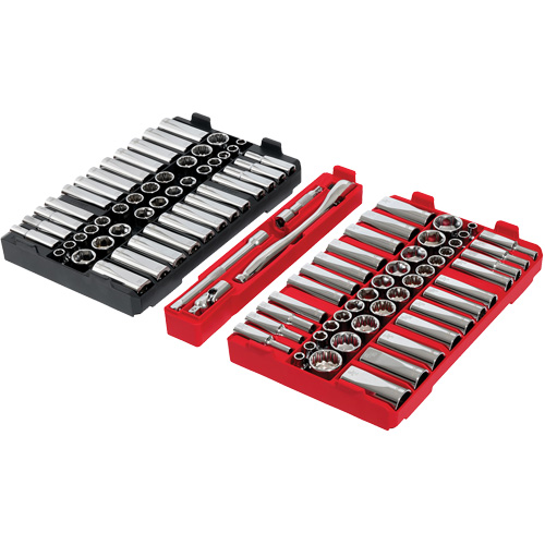 Jeu de cliquets et douilles m&eacute;triques/SAE avec organisateur PACKOUT &agrave; profil bas, 98 Mcx, Prise de 3/8" Air Extreme Inc.
