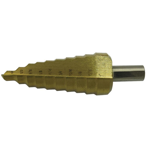 JET-KUT&reg; Super Premium 11-Step Step Drill, 1/4" - 1-3/8" , 7/8"/1"/1/4"/1-3/8"/1-1/8"/1-1/4"/13/16"/25/64"/35/64"/11/16"/1-7/32" Increments, High Speed Steel Air Extreme Inc.