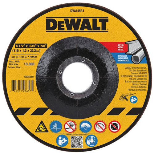 Meule &agrave; tronçonner pour m&eacute;tal, 4-1/2" x 0,045", Arbre de 7/8", Type 27, Oxyde d'aluminium Air Extreme Inc.