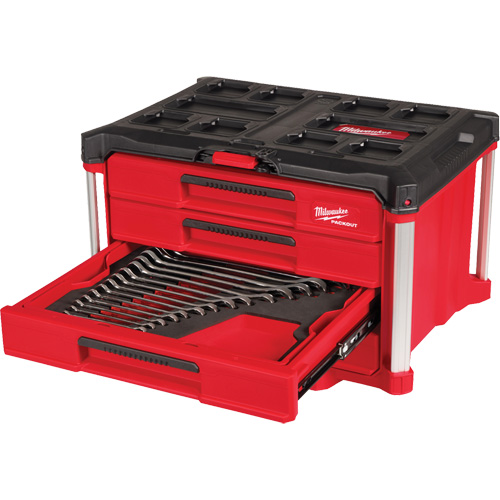 60-Piece Metric & SAE Combination Wrench Set with PACKOUT 4 Drawer Tool Box, 16-3/10" x 22-1/5" x 14-3/10", Black/Red Air Extreme Inc.