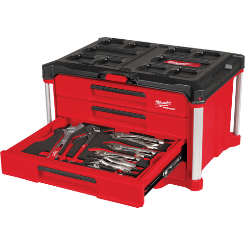 64-Piece Hand Tool Set with PACKOUT 4 Drawer Tool Box, 16-3/10" x 22-1/5" x 14-3/10", Black/Red Air Extreme Inc.
