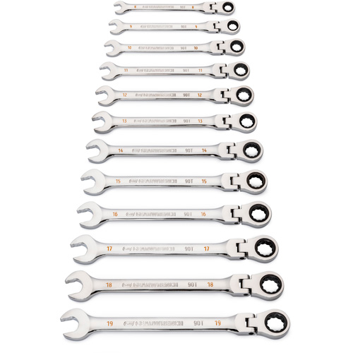 90-Tooth 12 Point Wrench Set, Flex Head/Ratcheting Combination, 12 Pieces, Metric Air Extreme Inc.