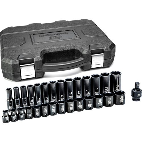 6-Point Metric Socket Set, 29 Pcs, Impact, 3/8" Drive Size, Deep Air Extreme Inc.