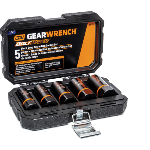 Bolt Biter Extraction Socket Set, 5 Pcs, Impact, 1/2" Drive Size, Deep Air Extreme Inc.