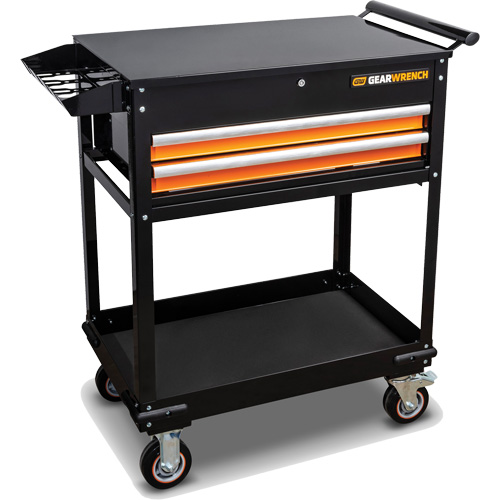 Utility Cart, 2 Drawers, 32-1/2" W x 42" H, Black/Orange Air Extreme Inc.