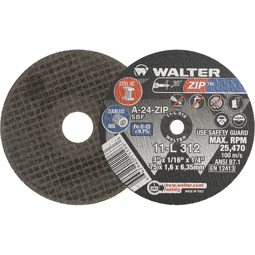 Zip Cut-Off Wheel, 3" x 1/16", 1/4" Arbor, Type 1, Aluminum Oxide, 25470 RPM Air Extreme Inc.