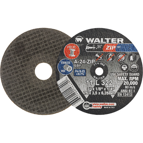 Zip Cut-Off Wheel, 3" x 1/8", 1/4" Arbor, Type 1, Aluminum Oxide, 25470 RPM Air Extreme Inc.