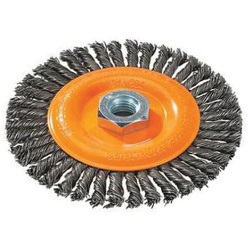 Brosse &agrave; fils nou&eacute;s pour cordons de soudure, Dia. 4", Fils 0,02", Arbre 5/8"-11, Acier Air Extreme Inc.