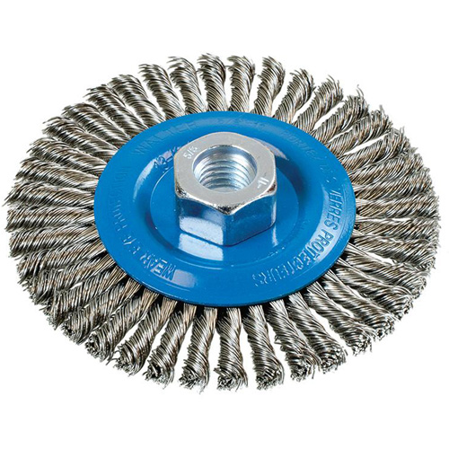 Brosse &agrave; fils nou&eacute;s pour cordons de soudure, Dia. 4-1/2", Fils 0,02", Arbre 5/8"-11, Aluminium/Acier inoxydable Air Extreme Inc.