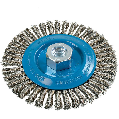 Brosse &agrave; fils &eacute;troits nou&eacute;s et torsad&eacute;s, Dia. 5", Fils 0,02", Arbre 5/8"-11, Aluminium/Acier inoxydable Air Extreme Inc.
