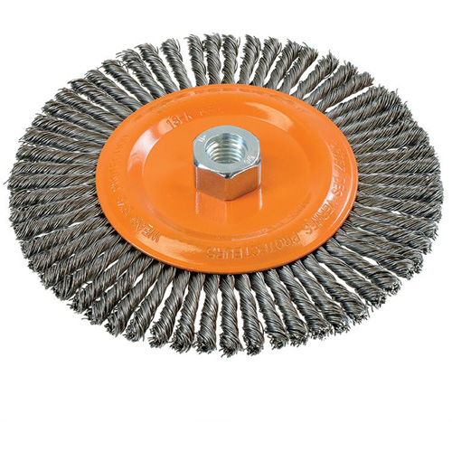 Stringer Bead Knotted Wire Brush, 6-7/8" Dia., 0.02" Fill, 5/8"-11 Arbor, Steel Air Extreme Inc.