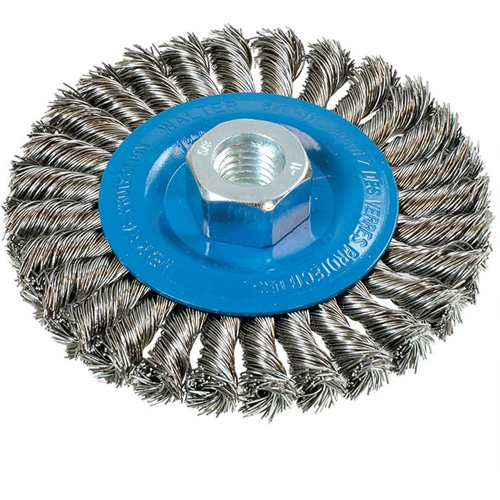 Brosse rotative &agrave; fils nou&eacute;s large, Dia. 4-1/2", Fils 0,02", Arbre 5/8"-11, Aluminium/Acier inoxydable Air Extreme Inc.