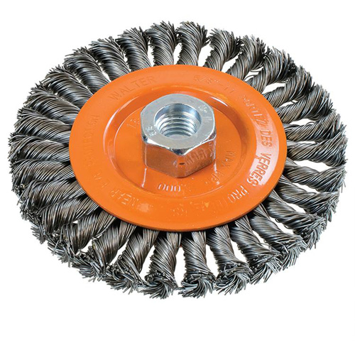 Brosse rotative &agrave; fils nou&eacute;s large, Dia. 5", Fils 0,02", Arbre 5/8"-11, Acier Air Extreme Inc.