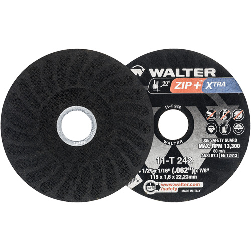 Meules &agrave; tronçonner renforc&eacute;es Zip+ pour meuleuse &agrave; angle droit, 4-1/2" x 1/16", Arbre de 7/8", Type 1, Alumine de zirconium, 13 300 Tr/min Air Extreme Inc.