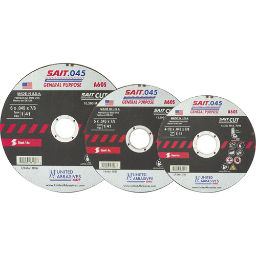 High Speed Cut-Off Wheel, 14" x 0.045", 1/4" Arbor, Type 1, Aluminum Oxide, 19000 RPM Air Extreme Inc.