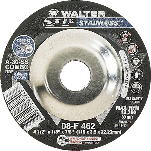 Depressed Centre Grinding Wheels - Stainless Type 27, 4-1/2" x 1/8", 7/8" Arbor, Type 27 Air Extreme Inc.