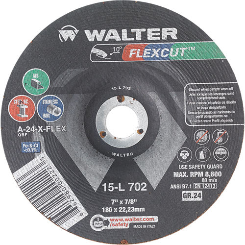 Meules &agrave; moyeu d&eacute;port&eacute; Flexcut, 7", 24 Grain, Oxyde d'aluminium, 7/8", 8600 Tr/min, Type 29 Air Extreme Inc.