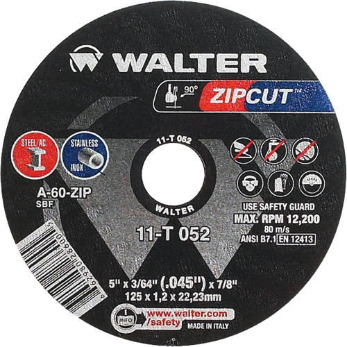 Meule &agrave; tronçonner Zipcut, 5" x 3/64", Arbre de 7/8", Type 1, Oxyde d'aluminium, 12 200 Tr/min Air Extreme Inc.