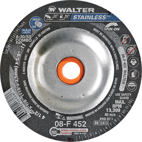 Meules &agrave; moyeu d&eacute;port&eacute; - Acier inoxydable type 27, 4-1/2" x 1/8", Arbre de 5/8"-11, Type 27S Air Extreme Inc.