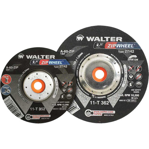 Meules &agrave; tronçonner renforc&eacute;es Zipcut vissables pour scies circulaires, 5" x 7/8", Arbre de 5/8"-11, Type 27, Oxyde d'aluminium, 12 200 Tr/min Air Extreme Inc.