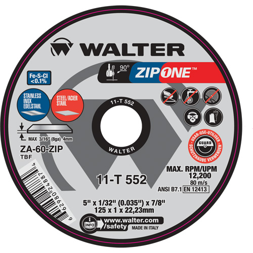 Meule &agrave; tronçonner Zip One, 5" x 1/32", Arbre de 7/8", Type 1, Alumine de zirconium, 12 200 Tr/min Air Extreme Inc.
