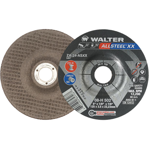 Depressed Centre Grinding Wheels - Allsteel XX, 5" x 1/8", 7/8" Arbor, Type 27, Zirconia Alumina, 12200 RPM Air Extreme Inc.