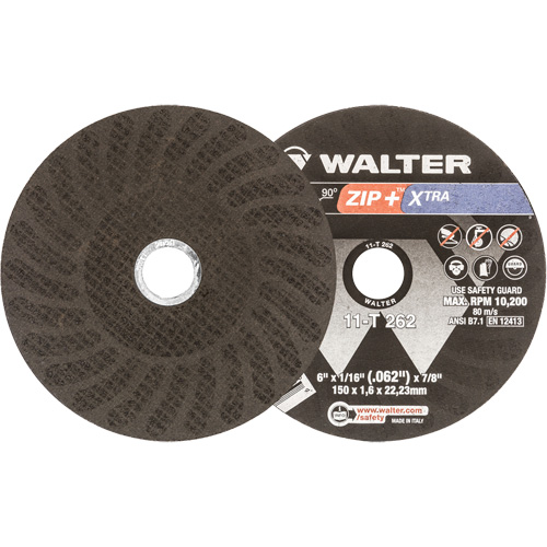Meules &agrave; tronçonner renforc&eacute;es Zip+ pour meuleuse &agrave; angle droit, 6" x 1/16", Arbre de 7/8", Type 1, Oxyde d'aluminium, 10 200 Tr/min Air Extreme Inc.