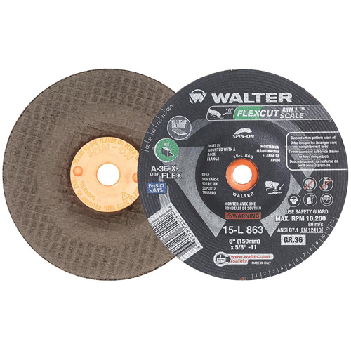 FLEXCUT MILL SCALE Grinding Wheel, 6", 36 Grit, Aluminum Oxide, 5/8"-11, 10200 RPM, Type 29 Air Extreme Inc.