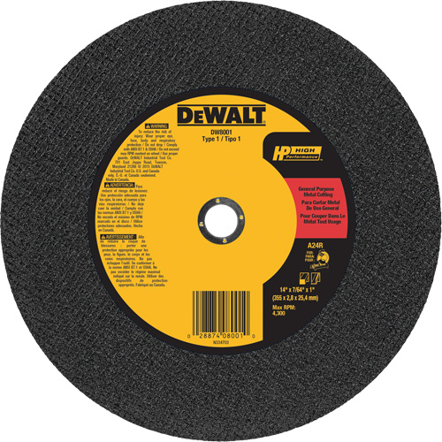 General Purpose Metal Cutting Chop Saw Wheel, 14" x 7/64", 1" Arbor, Type 1, Aluminum Oxide, 4300 RPM Air Extreme Inc.
