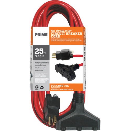 Cordon rallonge en vinyle, Ext&eacute;rieur, SJTW, AWG 14/3, 15 A, 3 prise(s), 25' Air Extreme Inc.