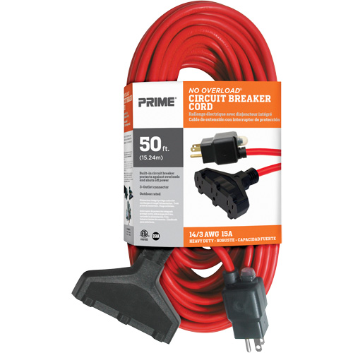 Vinyl Extension Cord, Outdoor, SJTW, 14/3 AWG, 15 A, 3 Outlet(s), 50' Air Extreme Inc.