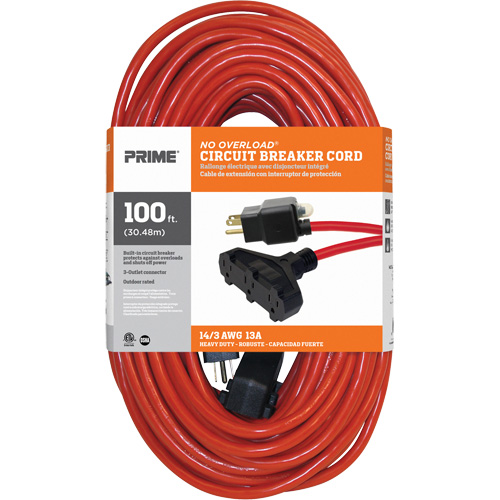 Cordon rallonge en vinyle, Ext&eacute;rieur, SJTW, AWG 14/3, 13 A, 3 prise(s), 100' Air Extreme Inc.