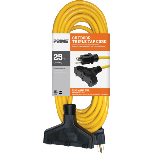 Cordon rallonge en vinyle, Ext&eacute;rieur, SJTW, AWG 12/3, 15 A, 3 prise(s), 25' Air Extreme Inc.