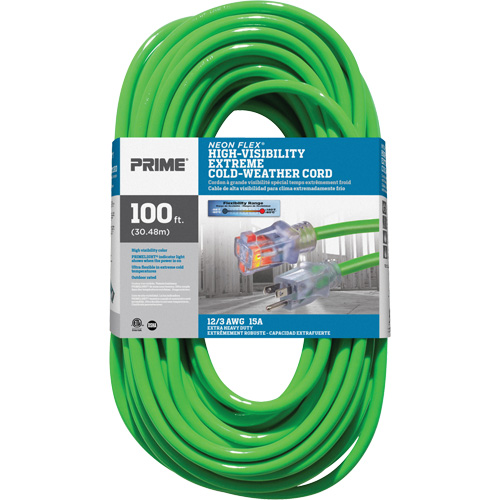 Neon Flex&reg; High Visibility Extension Cord, Outdoor, SJTW, 12/3 AWG, 15 A, 100' Air Extreme Inc.