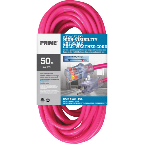 Cordon rallonge haute visibilit&eacute; Neon Flex, Ext&eacute;rieur, SJTW, AWG 12/3, 15 A, 50' Air Extreme Inc.