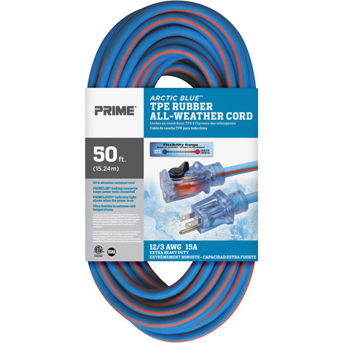 Cordon rallonge verrouillable toute saison en caoutchouc TPE Arctic Blue, Toutes saisons, SJEOW, AWG 12/3, 15 A, 50' Air Extreme Inc.
