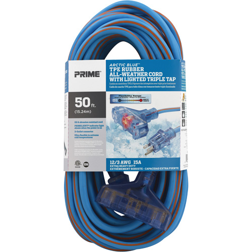 Cordons rallonges en caoutchouc TPE Arctic Blue, Toutes saisons, SJEOW, AWG 12/3, 15 A, 3 prise(s), 50' Air Extreme Inc.