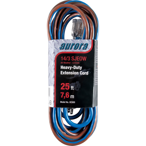 TPE-Rubber Extension Cord With Light Indicator, All-Weather, SJEOW, 14/3 AWG, 15 A, 25' Air Extreme Inc.
