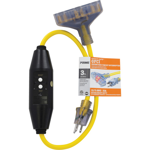 Shocksafe&reg; GFCI Triple Tap Adapter, 125 V, 15 A, 3' Cord Air Extreme Inc.