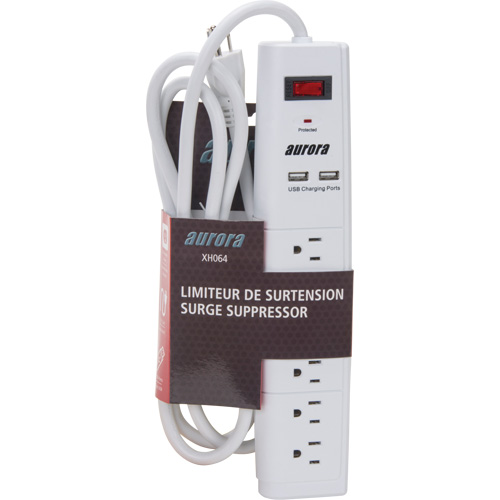Limiteur de surtension avec chargeur USB, 6 Prises, 1200 J, 1875 W, Cordon 6' Air Extreme Inc.
