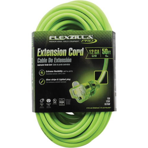 Flexzilla&reg; Pro Industrial Extension Cord, All-Weather, SJTW, 12/3 AWG, 15 A, 50' Air Extreme Inc.