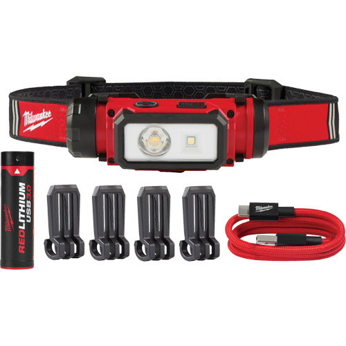 REDLITHIUM USB Hardhat Headlamp, LED, 600 Lumens, 5 Hrs. Run Time, Rechargeable Batteries Air Extreme Inc.